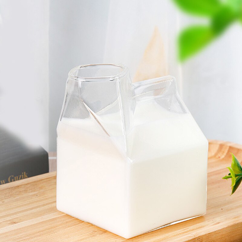 Novelty Half Pint Creamer Milk Cute Carton Glass Cup Coffee Glass Juice Cup
