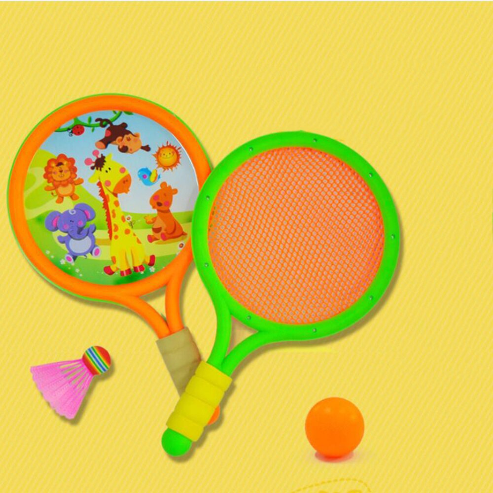 Plastic Badminton Tennis Rackets Balls Set Parent-Child Sports Game Toys Sport Children Play Game Toy Outdoor Funny Toys(Orange)