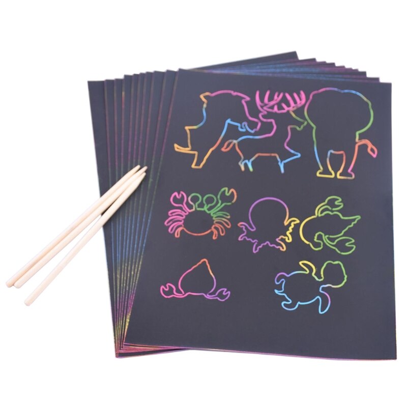 Scratch Rainbow Art Paper Set 50Pcs Magic Scratch off Art Craft Supplies Kits P9YA