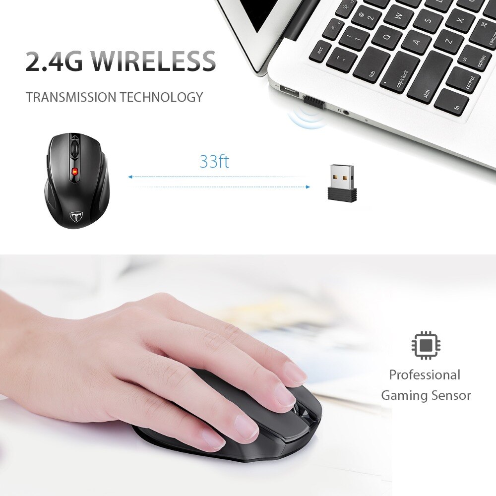 VicTsing – souris optique sans fil ergonomique, 2.4G, avec récepteur USB, 5 DPI réglables, 6 boutons pour ordinateur portable et PC