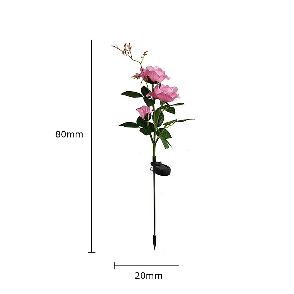 3 LED Solar Simulation Rose Flower Light IP65 Waterproof Garden Landscape Lamp Solar Bollard Light Led Solar Stick Lights: Pink