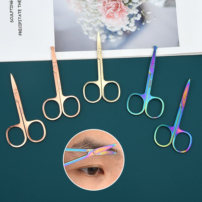 Stainless Steel Beauty Scissors Beauty Makeup Tools Small Scissors Round Head Nose Hair Scissors Curved Pointed Eyebrow Trimmer