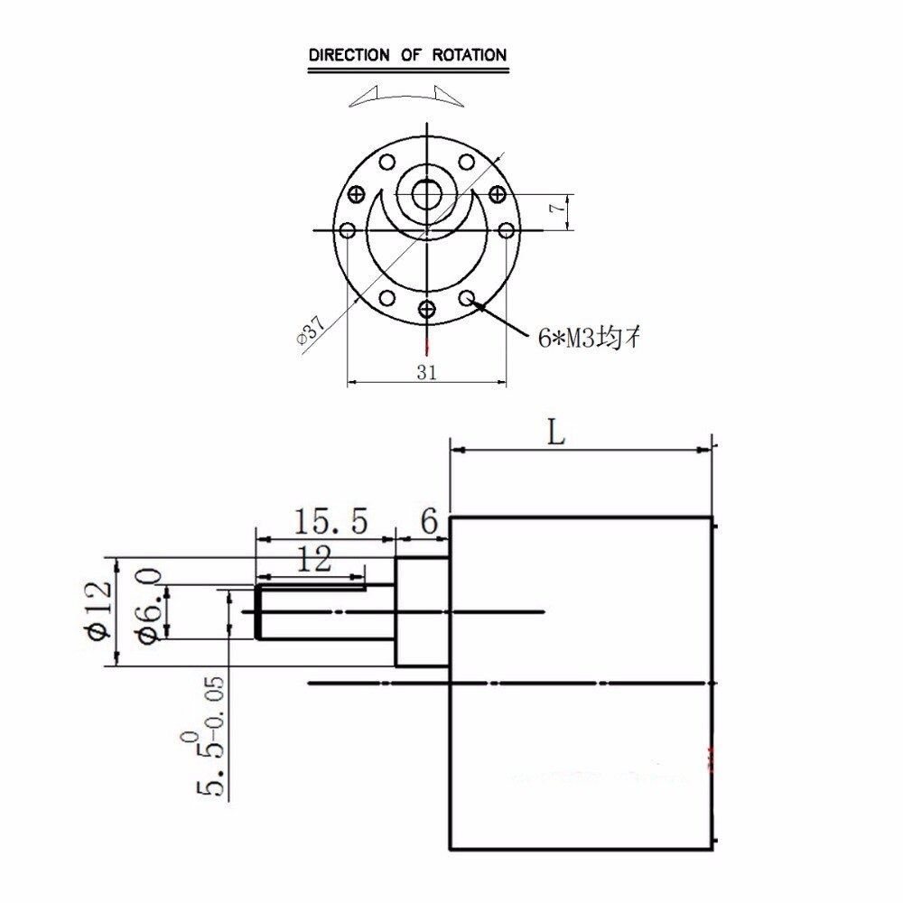 37gb motor reduktionsgear til gearmotor dc d aksel diameter 5.5mm,  rund aksel diameter 6mm,  aksel længde 12mm