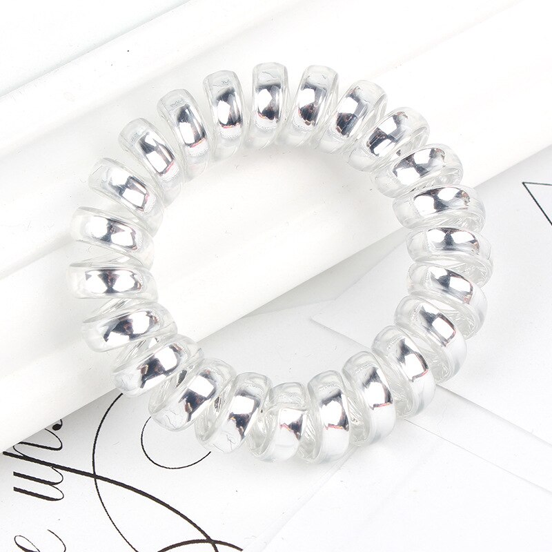5 pcs Multicolor Elastische Haarbanden Spiraal Vorm Paardenstaart Haar Banden Rubber Band Haar Touw Telefoon Draad Haaraccessoires S: silver