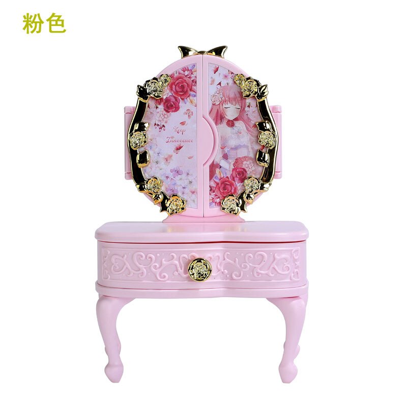 Speelgoed voor meisjes, led-cosmetische spiegel, mini-commode, speelhuis-commode voor meisjes, speelgoedcommode met openscheurbare outfit: Roze