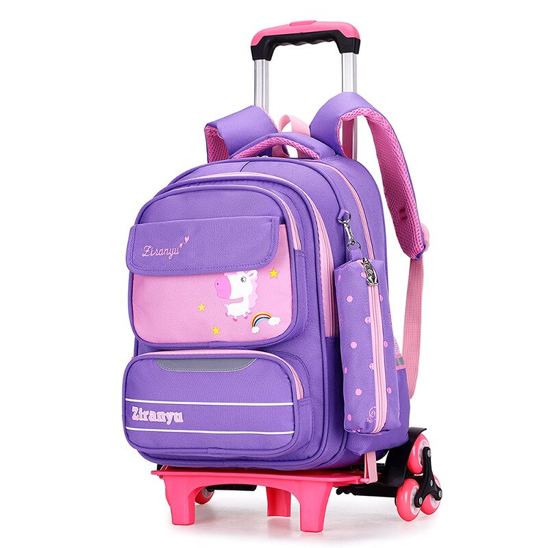 Ziranyu waterdichte afneembare kinderschooltassen met 2/6 wielen, trap kindertrolley, schooltas, boekentassen, jongens- en meisjesrugzak: Dd313006pu