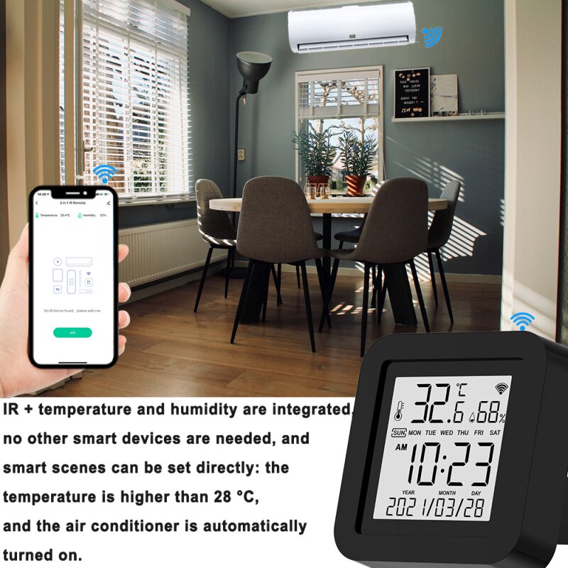 Tuya Smart Wifi IR Remote Control With Temperature and Humidity Sensor with LCD Screen Works With Alexa and Google Assistant