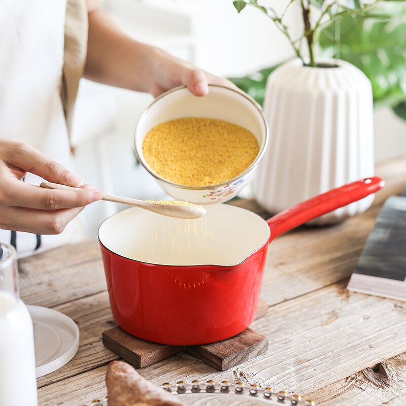 Slikfarvet japansk emalje mælkepotte hjem køkken bordservice enkelt håndtag gryde suppe gryde induktion komfur universal