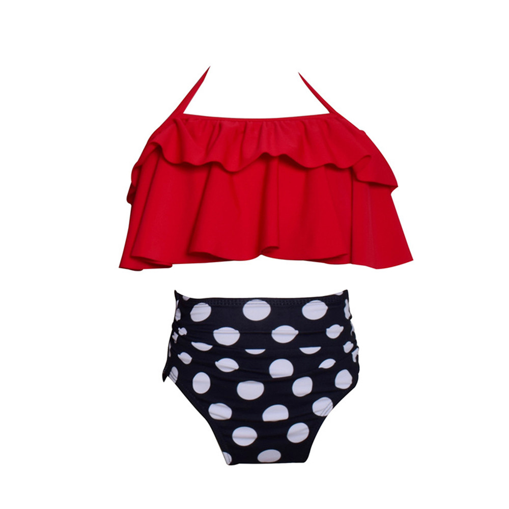 Todelt småbørn baby piger flæser prik bikini sæt høj talje bikini badetøj badedragt outfits badedragt  ma31
