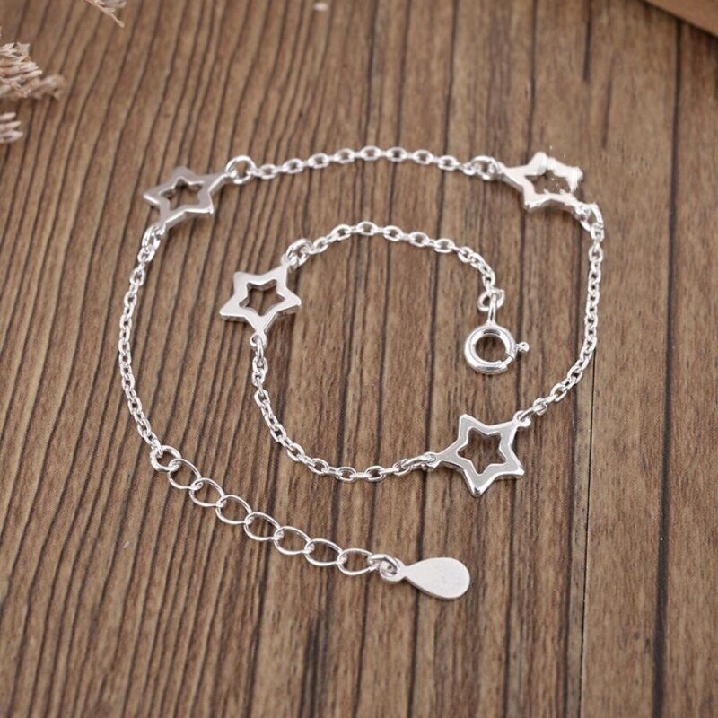 Bracelete, doce simples prata esterlina 925 estrela temperamento presente feminino literário selvagem pulseiras reajustáveis sbr054