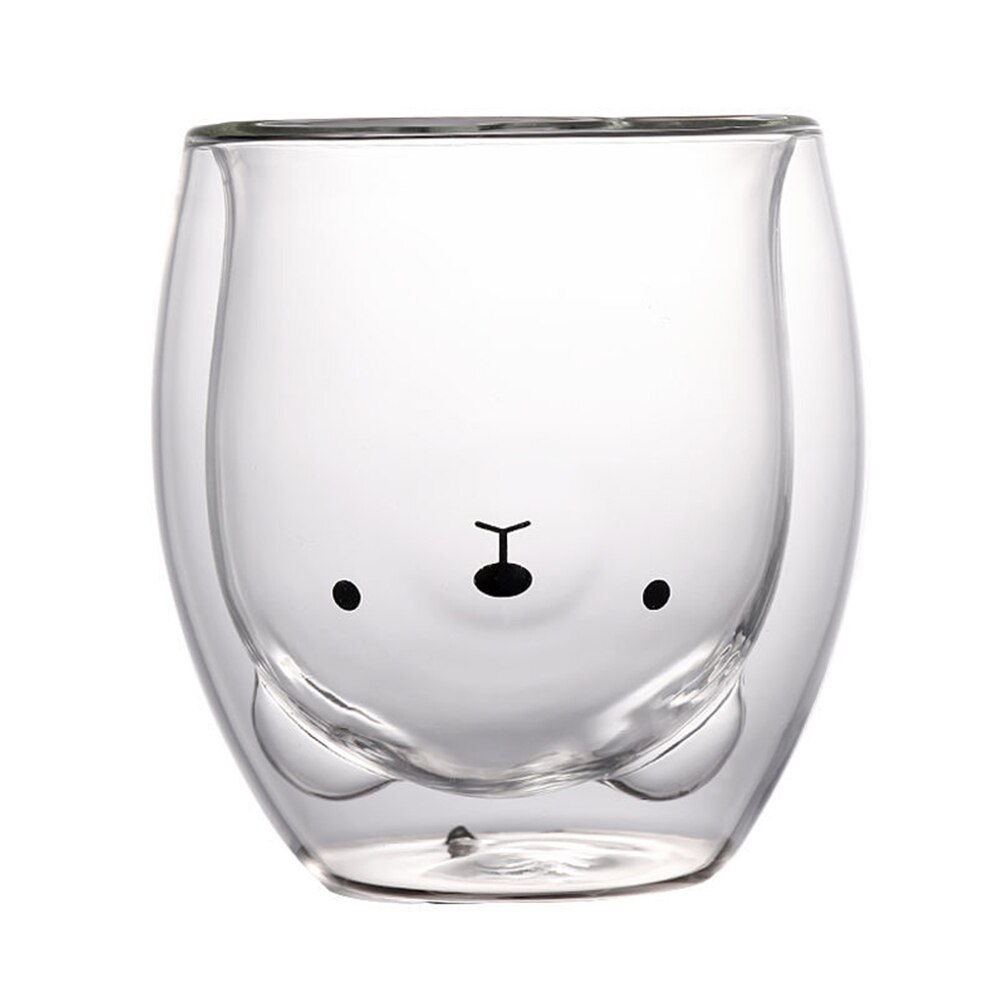 Tasse en verre Double transparente, motif ours mignon, pour café, boisson au lait, pour Couple: E