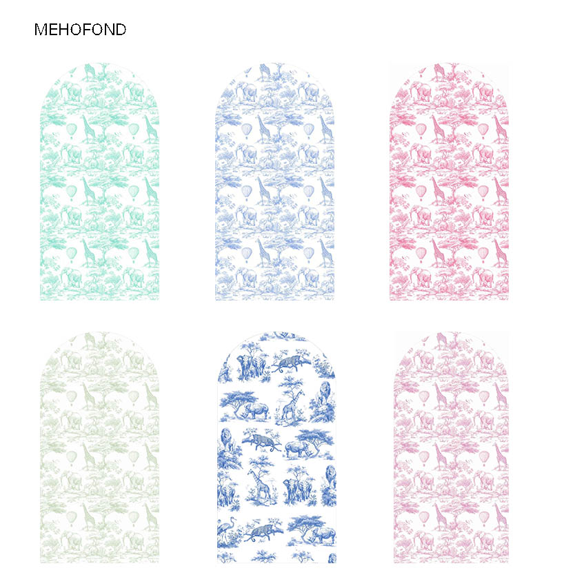 Mehofond personalizado 2 lados padrão azul safari animal festa de aniversário capa de chá de bebê chiara arco fundo decoração pano de fundo foto