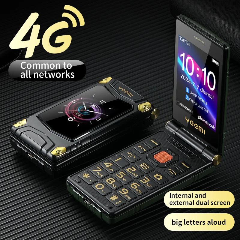Yeemi  m7+ 4g robustes Merkmal-Telefon mit großen tasten, vollband-klapphandy, Dual-sim, Dual-Bildschirm und 6800 -mah-akku – Ideal für ältere menschen