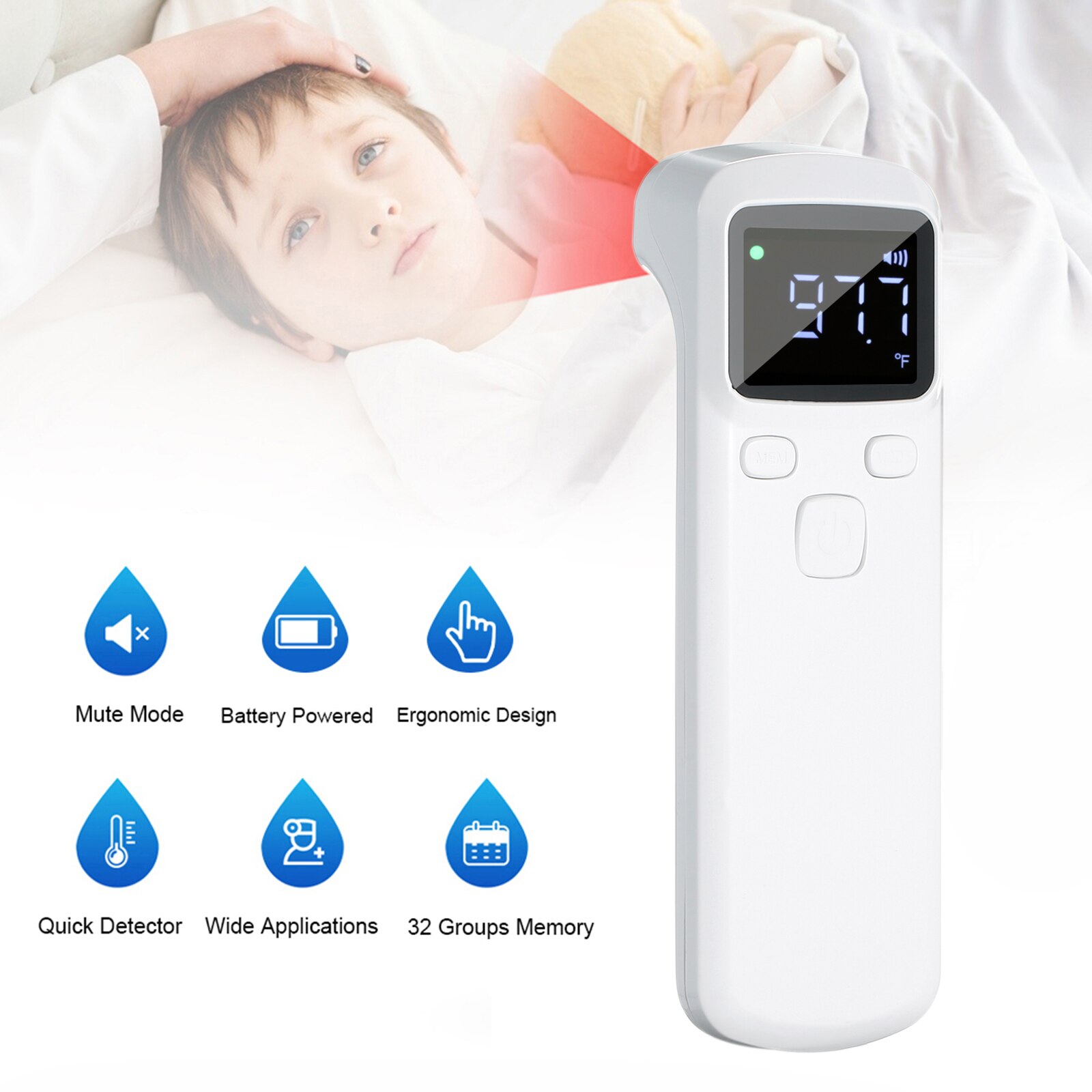 Handheld Non-contact Infrared Thermometer Portable IR Thermometer LCD Digital Display Fast Measure IR Thermometer