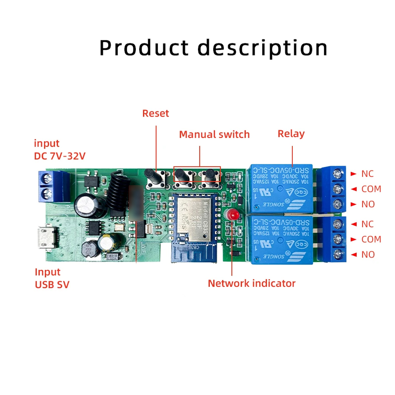 Controlador de Motor de actuador lineal eléctrico Tuya Smart Wifi, interruptor de 2 canales DC AC 12V 24V 32V, control remoto RF433, relé de módulo de pulso de 2 canales