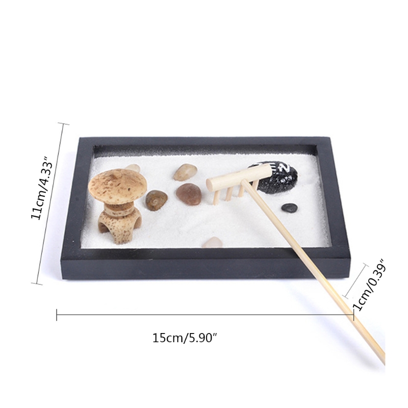 Japońnarty Zen ogród na biurko 6x4 cali duża taca biały piasek rzeka skały kamyki prowizji narzędzia zestaw stół biurowy akcesoria 85DA