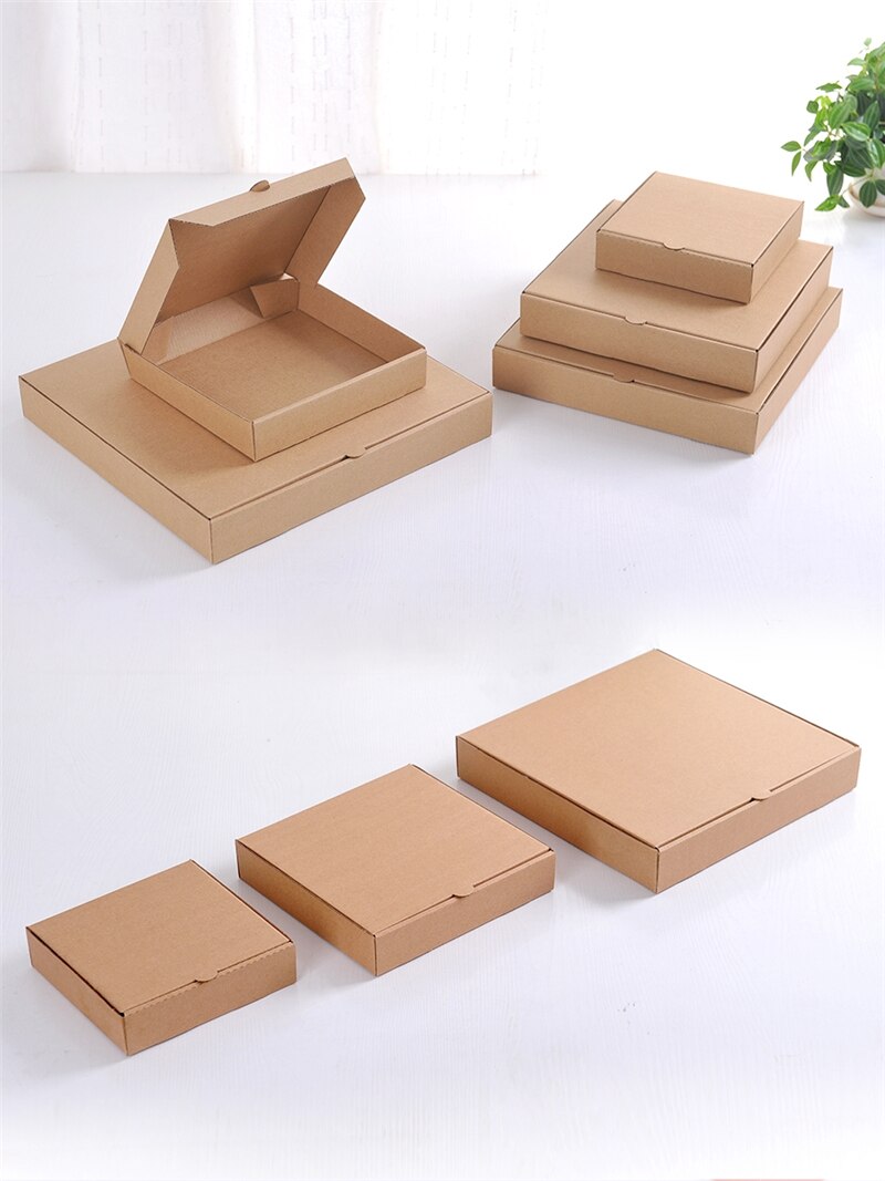 1PCS/10PCS Disposable pizza box 4-14inch pizza Carton Pizza paper box Packing Box Takeaway Kraft Square Packaging Boxes Food box