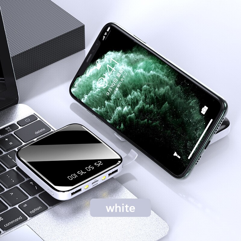 30000 mah mini powerbank met dubbele usb-ledlamp, 30000 mah externe batterij powerbank voor iphone, samsung, xiaomi, huawei: Wit