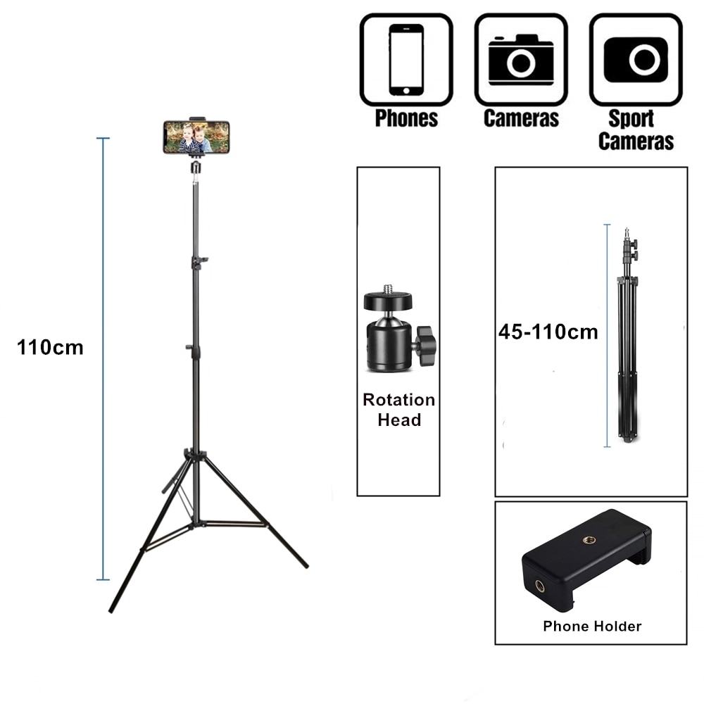Trépied de support de téléphone portable, anneau de support pour téléphone portable, Kit de vlog Flexible, Selfie: 110cm Tripod