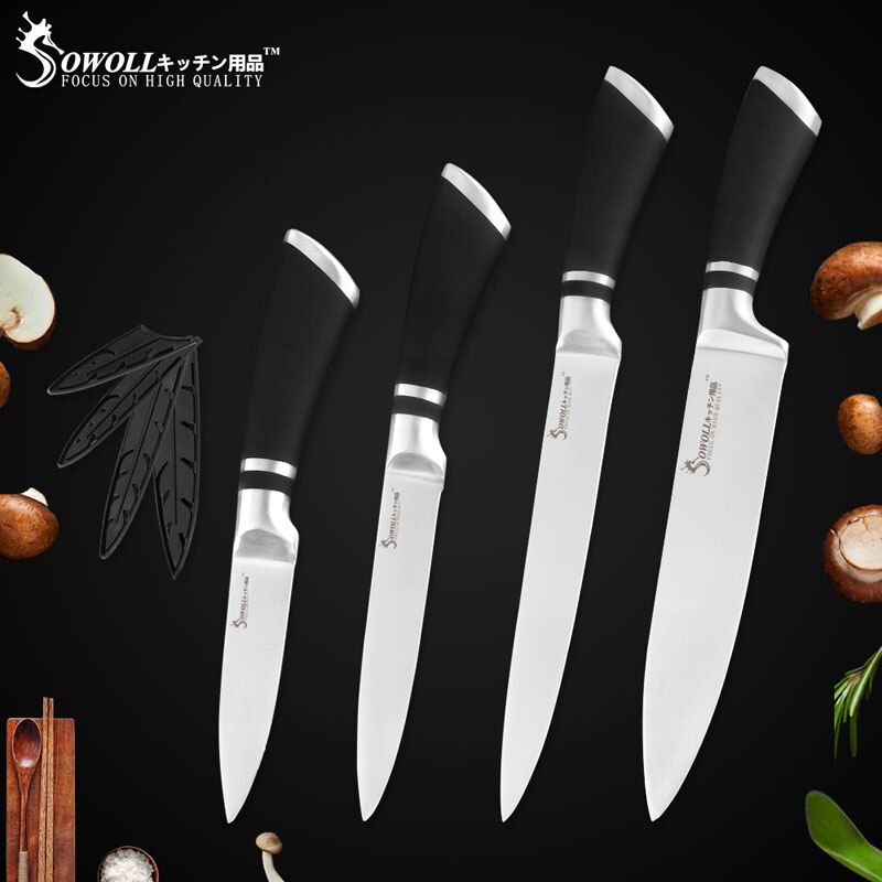 Sowoll 6 stk køkkenknive sæt godt økonomisk rustfrit stål knivsæt kokkebrød udskæring santoku brugsfrugtkniv: 4 stk knivsæt a