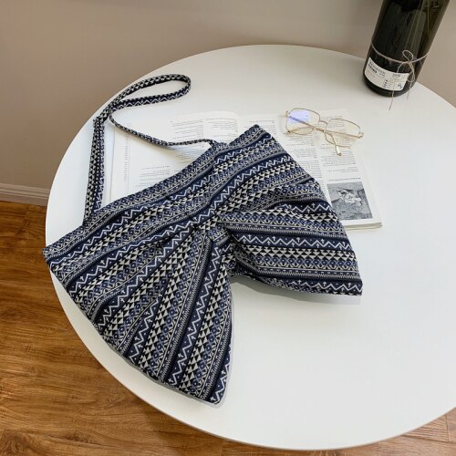 Geräumige damen-umhängetasche, schlichte einfarbige schleifen-schultertasche, Jahrgang-damen-freizeittasche.: Blau