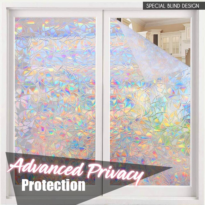 3D Rainbow Window Film Decorative Window Privacy Film Stained Glass Window Sticker,Window Self-adhesive Vinyl Static Anti UV Gla