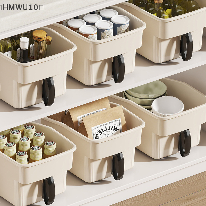 Gabinete alto de cocina, caja de almacenamiento con asa, aperitivos y artículos diversos, organización de almacenamiento, gabinete profundo, cesta de almacenamiento alta