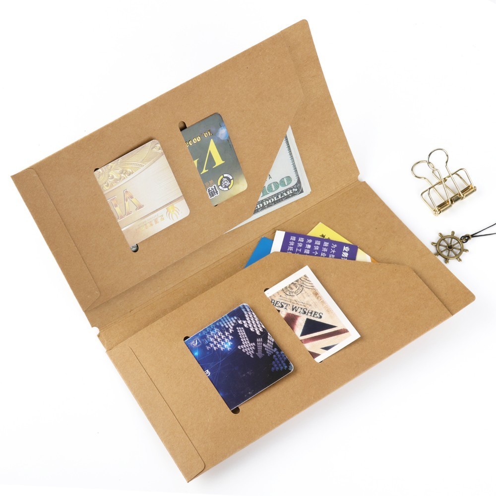 Kraft Paper File Holder Travel Journal Notebook Planner Accessories Regular Passport size Card Holder Pocket Storage Stationery