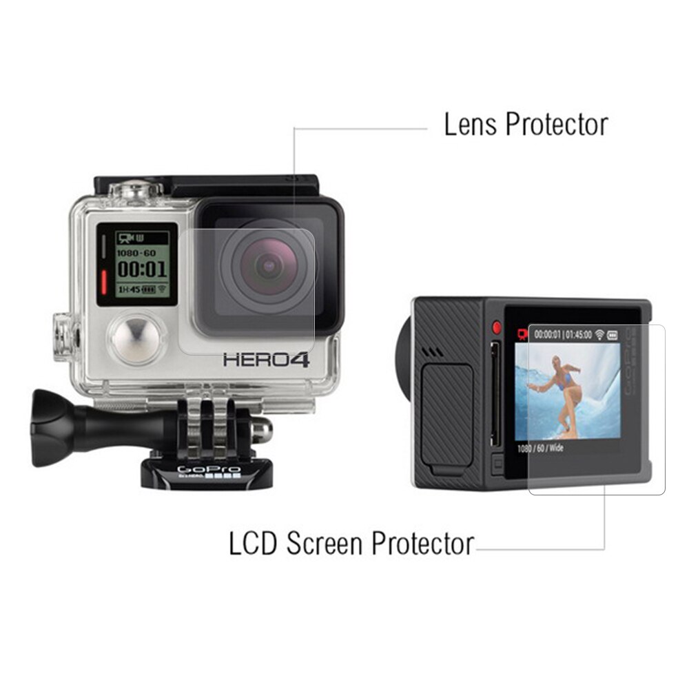 Screen Protector Ultra Clear LCD + Camera Behuizing Glas Lens Protector Film voor GoPro HERO 4 Zilveren Camera Go pro accessoires