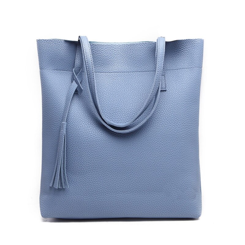 Bolso de hombro para mujer de gran capacidad, bolso de compras con borla, bolso de viaje: Azul cielo