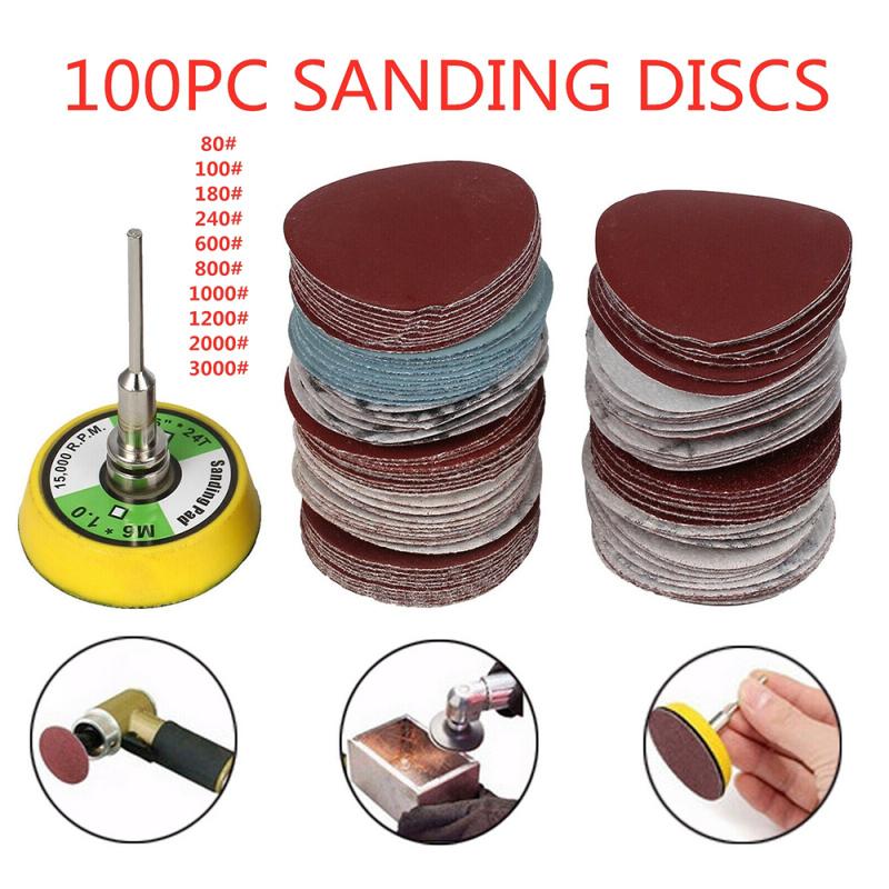 100 pièces 2 "ponçage disque sable papier crochet boucle ponceuse + Backer Pad + M6 perceuse adaptateur