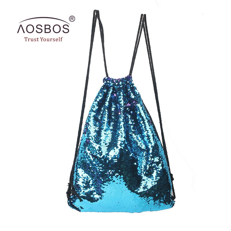 Aosbos Sequin Drawstring Backpack Foldable Sports Gym Bag Outdoor Women Men Training Fitness Bags Drawstring Bag for Shoes: Blue pink