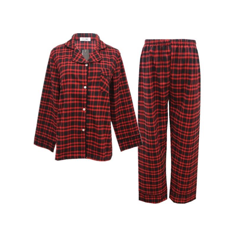 Pijamas a cuadros escoceses de algodón puro para hombre y mujer, pijama de manga larga coreano para otoño e invierno, ropa para el hogar