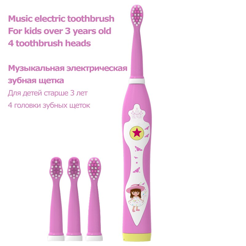 Lsjha Sonic Kind Elektrische Tandenborstel Tandheelkundige Borstel Kids Ultra Sonic Oplaadbare Muziek: Pink with 4 heads