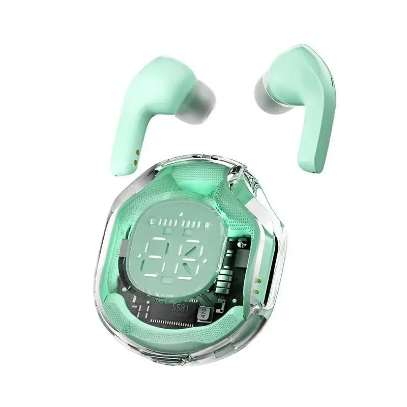 TWS T8 Wireless Bluetooth Headset Transparent Headphones LED Power Digital Display Stereo Sound Sport Earphones for Cell Phone: Blue