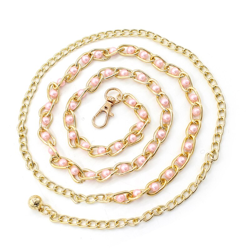 Cinturón de cadena de cintura estrecha con perlas de imitación para mujer, accesorios para vestido de tirantes, 9 colores