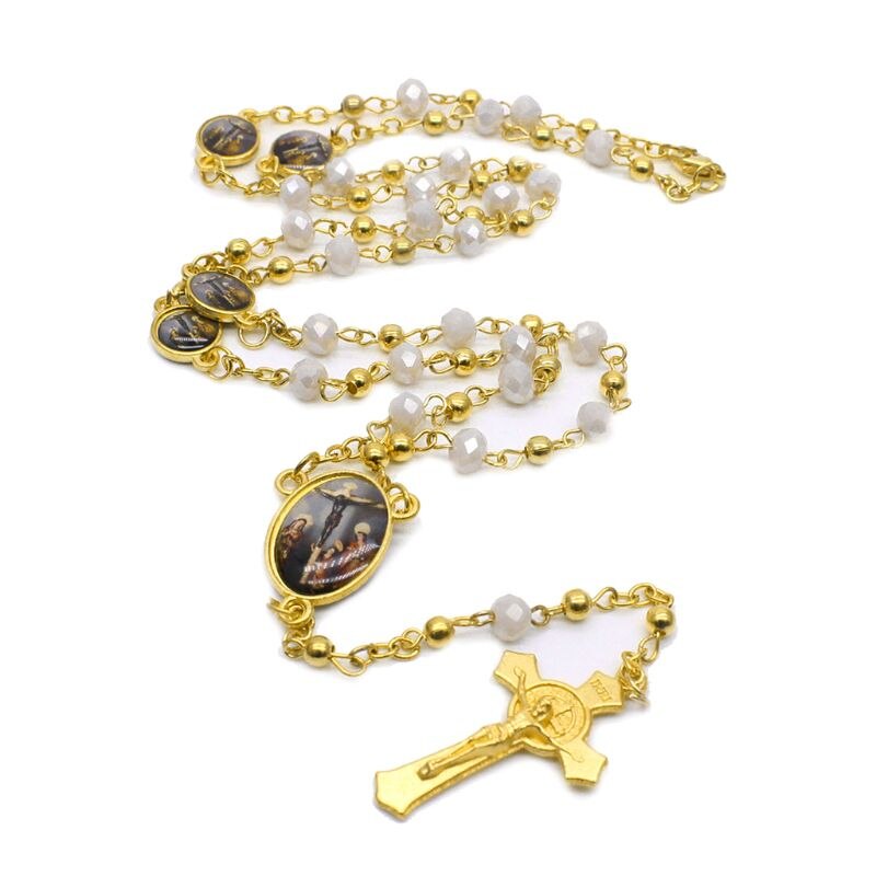 Kruis Hanger Rozenkrans Ketting Christelijke Religie Jezus Glas Kristal Ketting Sieraden Charm: 2