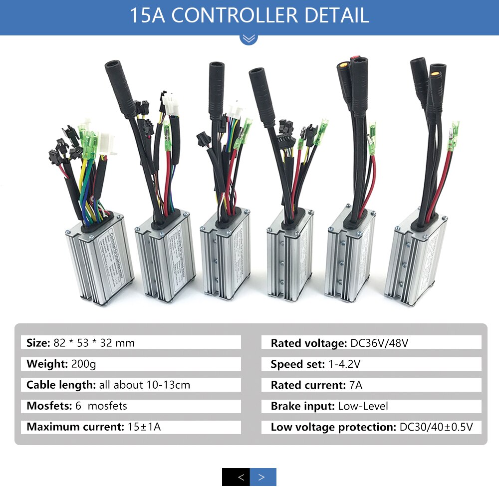EBike Controller 36V 48V 250W 350W 15A 6 Mosfets KT Controller brushless Electric Bicycle Controller with Light Function