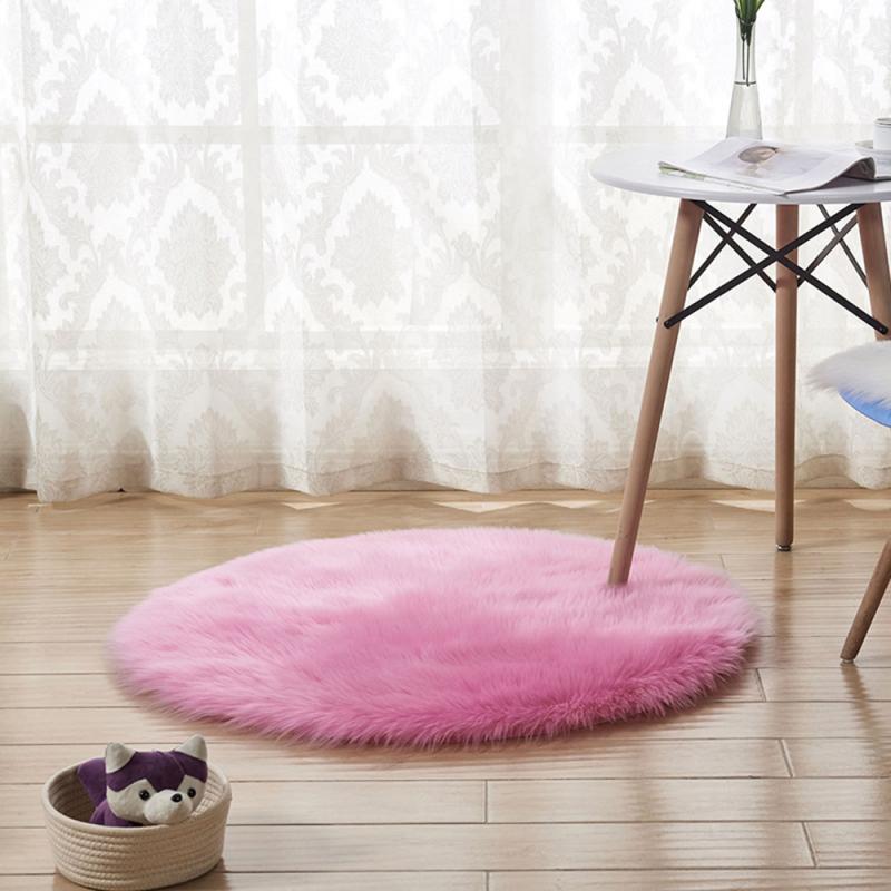 Shaggy Tapijt Wol Faux Pluizige Mat Kunstmatige Schapenvacht Harige Mat Ronde Tapijt Geen Pluisjes Tapijt Voor Slaapkamer Woonkamer Decor 30*30Cm: Rose red