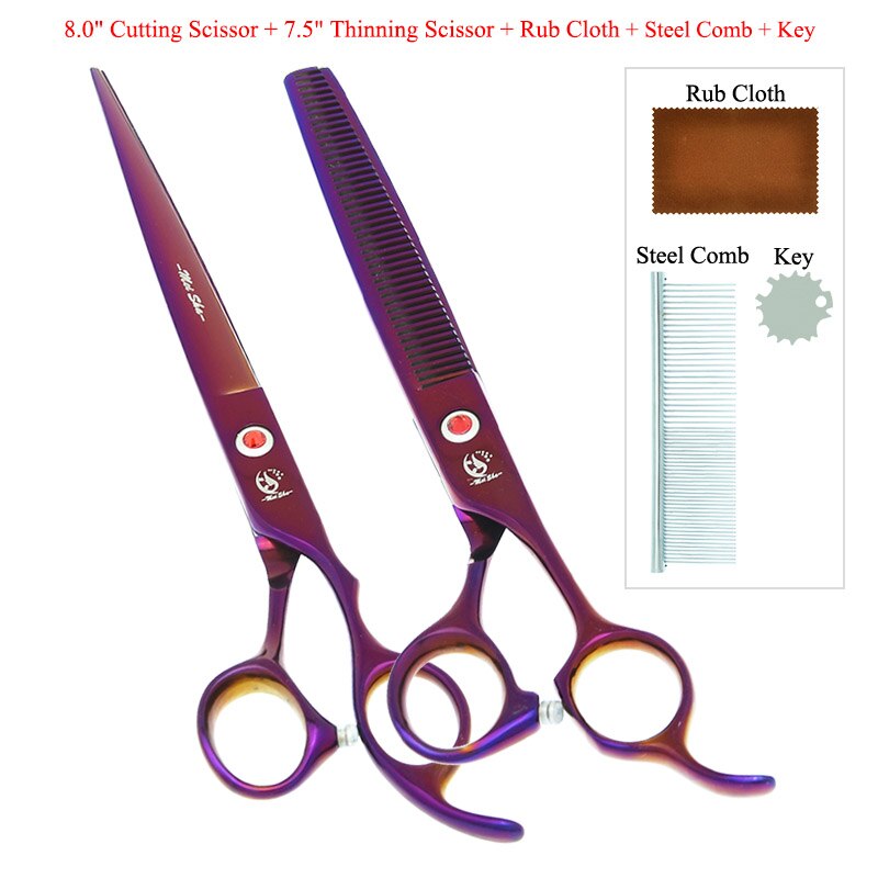 8" Pet Scissors for Dog Grooming Japan 440C Pet Cutting Shears Animal Trimming Thinning Tijeras Curved Shear B0045A: B0045A-09-80