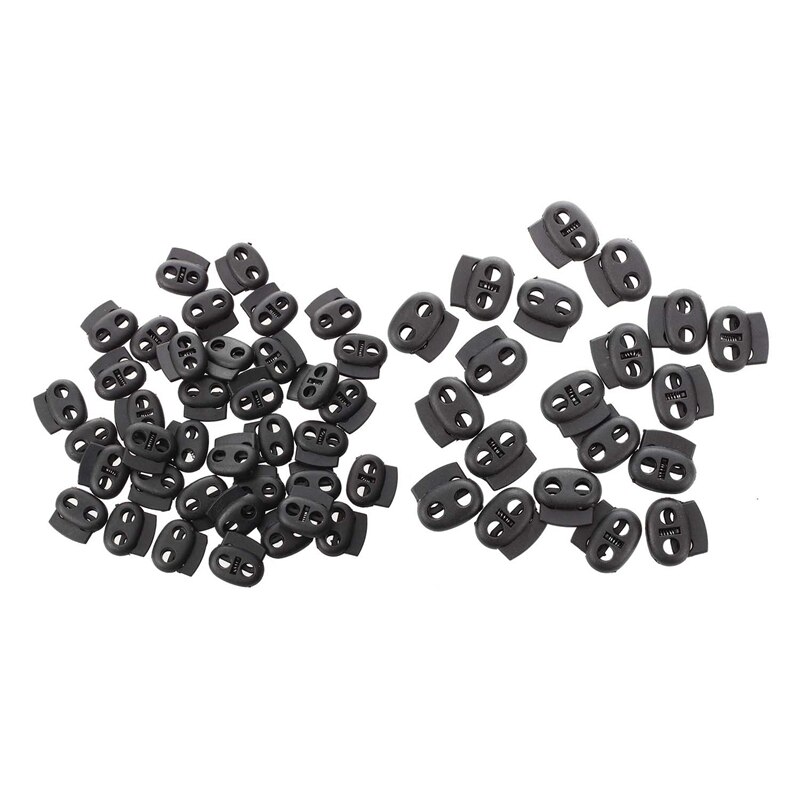 40 Pcs Double Hole Spring Loaded Drawstring Rope Cord Locks Black & 20 Pcs 2 Holes 3.6mm