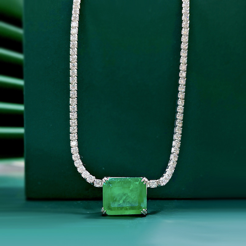Oevas 100% 925 sterling silber paraiba smaragd high carbon diamant anhänger halskette für damen funkelnder partyschmuck: Grün  