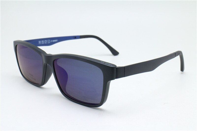 010 ULTEM rectangle optical myopia Hyperopia eyeglasses frame with megnatic clip on removable polarized sunglasses for men: C4 black-blue
