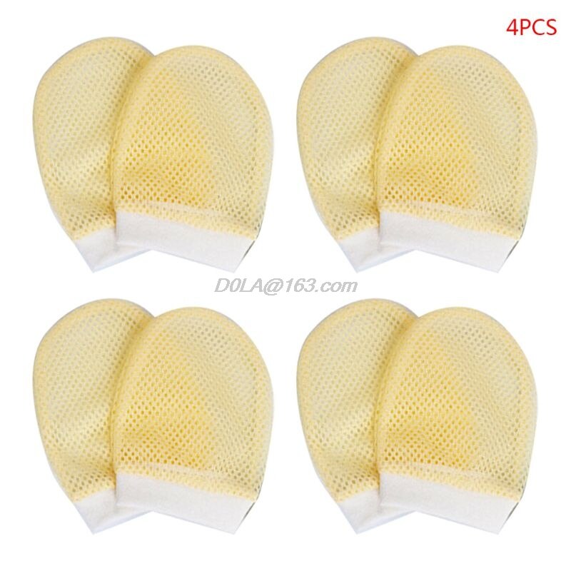 4 pares/set bebê luvas 0-6 mês recém-nascido infantil anti-garra fina respirável capa de mão meninos meninas presentes: Amarelo