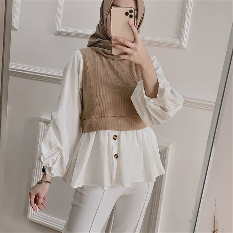 Abayas – tunique chaude pour femmes, vêtements musulmans, hauts tricotés, manches bouffantes, style islamique turc, arabe moyen-orient: 01 Khaki