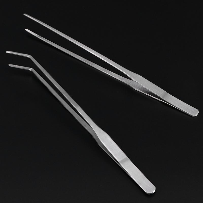 2 stks 27 cm Roestvrijstalen Rechte Pincet En Gebogen Tip Pincet Aquarium Tank Aquatic Plant Tang Pincet Gereedschap voor vis