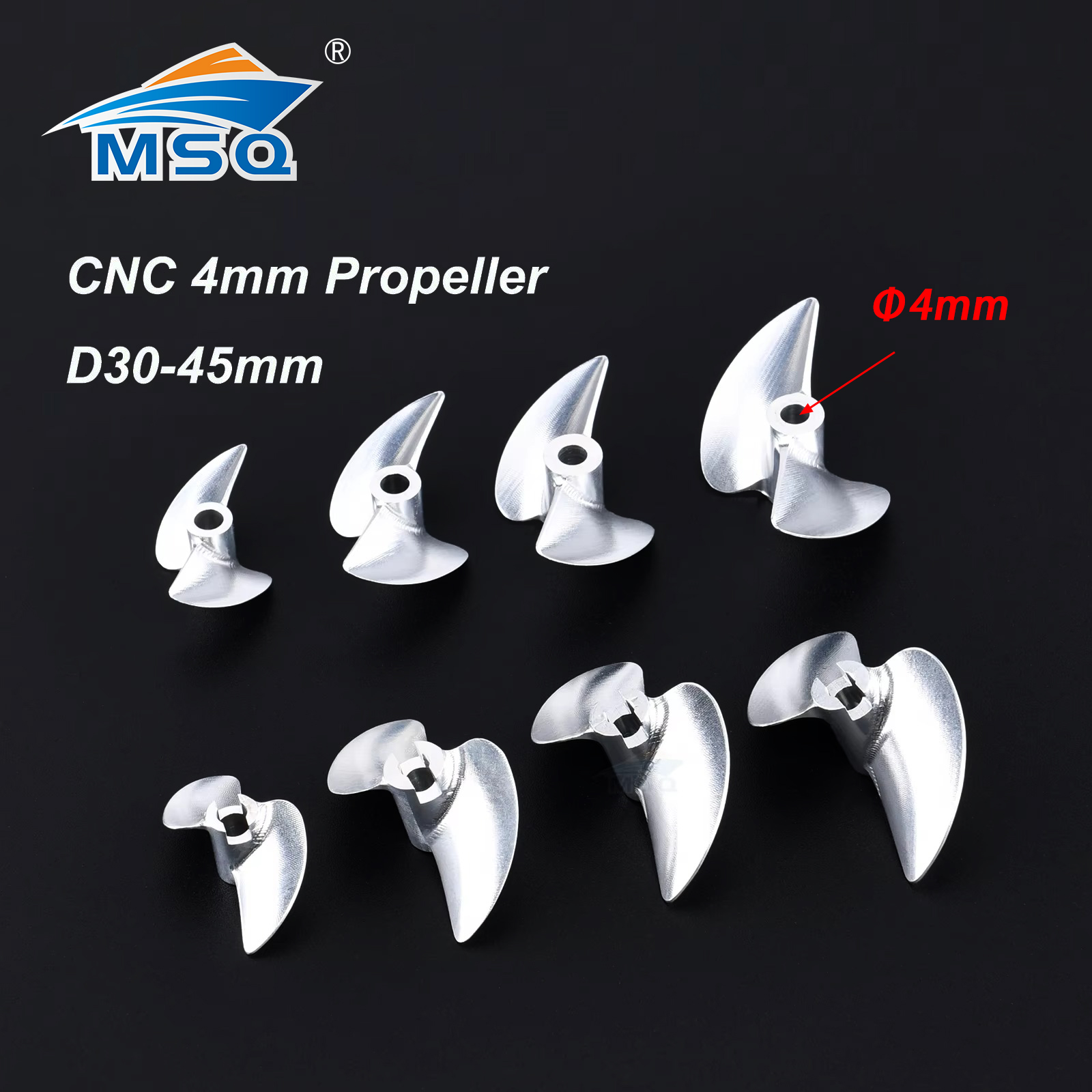 Hélices en aluminium pour bateau RC CNC, 2 pales, D30/32/33/34/35/36/37/38/39/40/41/42/43/44/45mm vis pour arbre d'hélice, 4mm