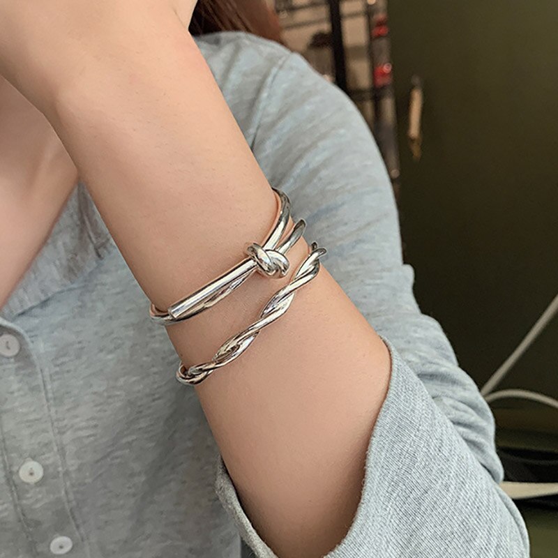 Foxanry Minimalistischen 925 Stempel Armbinde Kreative Geflochtenes Wickel Jahrgang Handgemachte Partei Schmuck für Frauen