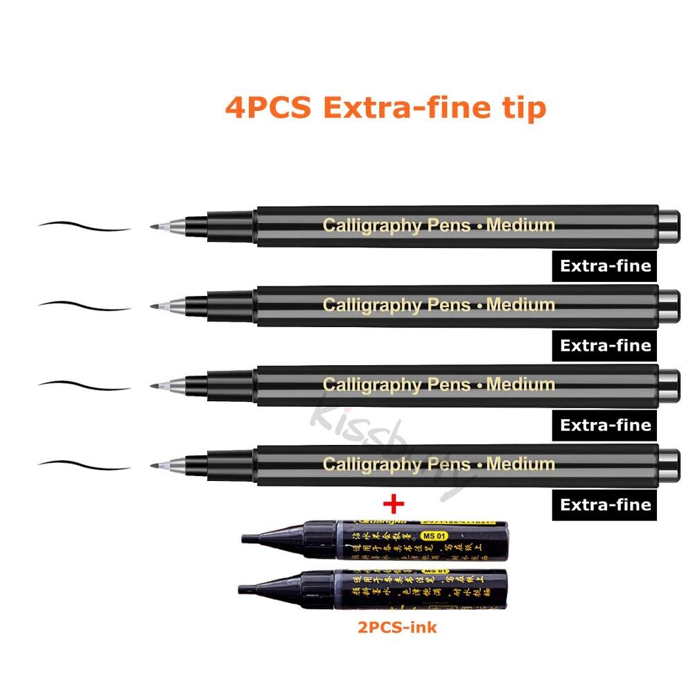 4/6 Stks/set Kalligrafie Pen Brush Pennen Hand Belettering Pennen Extra Fijne Borstel Art Marker Schrijven Tekening Schoolbenodigdheden briefpapier: Extra fine set-6pcs