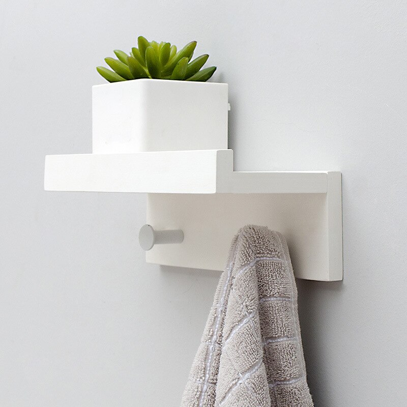 Estante de madera para pared, tablero de partición de hierro para dormitorio, estante de almacenamiento colgante montado en la pared, gancho para decoración del hogar, sala de estar: White2